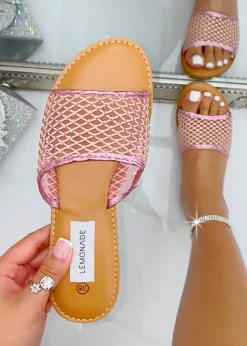 Love Lemonade Pink Crystal Gem Mesh Sliders