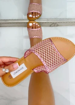 Love Lemonade Pink Crystal Gem Mesh Sliders