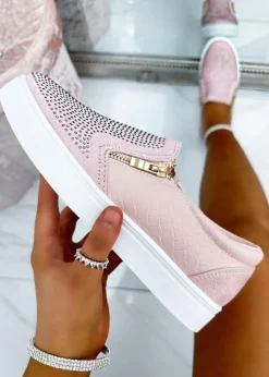 Love Lemonade Pink Crystal Suede Zip Pumps
