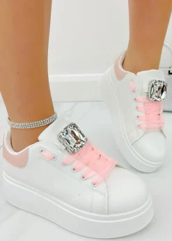 Love Lemonade Pink Crystal Statement Jewel Chunky Trainers