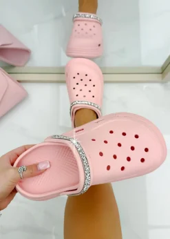 Love Lemonade Pink Crystal Strap Platform Crox Clogs