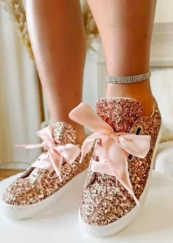 Love Lemonade Pink Sparkly Glitter Ribbon Lace Trainers