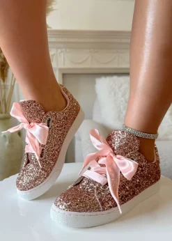 Love Lemonade Pink Sparkly Glitter Ribbon Lace Trainers