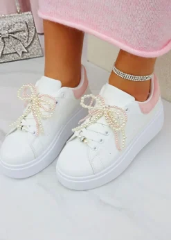Love Lemonade Pink Sparkly Pearl Bow Chunky Trainers
