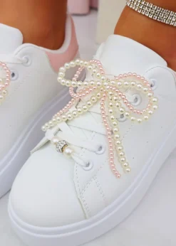 Love Lemonade Pink Sparkly Pearl Bow Chunky Trainers