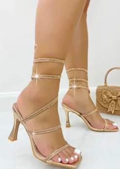 Love Lemonade Rose Gold Crystal Strap Statement Heels