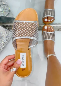 Love Lemonade Silver Crystal Gem Mesh Sliders
