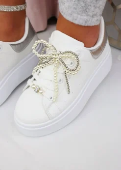 Love Lemonade Silver Sparkly Pearl Bow Chunky Trainers