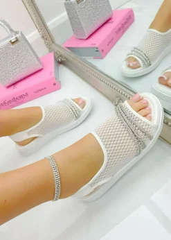 Love Lemonade White Crystal Bling Mesh Comfort Sandals