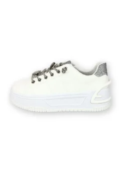 Love Lemonade White Crystal Hearts Sparkly Lace Up Trainers