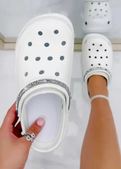 Love Lemonade White Crystal Strap Platform Crox Clogs