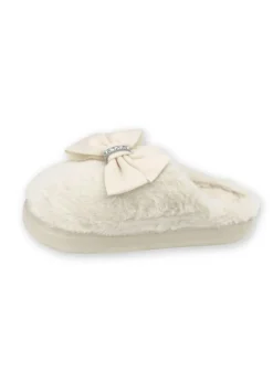 Love Lemonade White Sparkly Bow Plush Lightweight Slippers