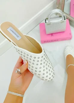 Love Lemonade White Sparkly Jewel Studded Slip On Mule Sliders