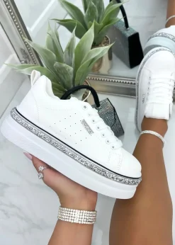 Love Lemonade White Sparkly Wedge Trim Trainers