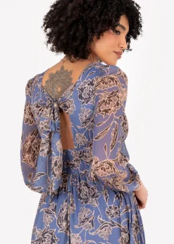 Lovedrobe Blue Floral Long Sleeve Maxi Dress With Self-Tie Back