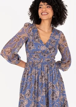 Lovedrobe Blue Floral Long Sleeve Maxi Dress With Self-Tie Back