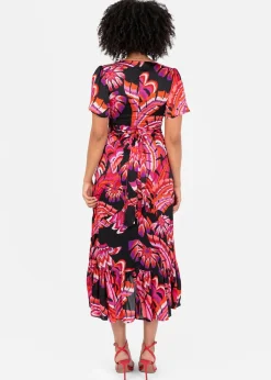 Lovedrobe Floral Angel Sleeve Waterfall Ruffle Midaxi Dress