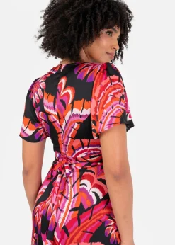 Lovedrobe Floral Angel Sleeve Waterfall Ruffle Midaxi Dress