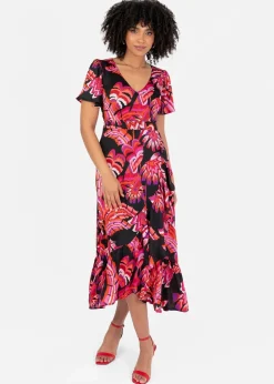 Lovedrobe Floral Angel Sleeve Waterfall Ruffle Midaxi Dress