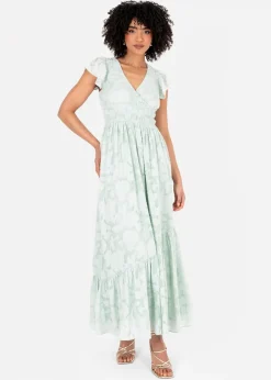 Lovedrobe Light Green Floral Faux Wrap Maxi Dress