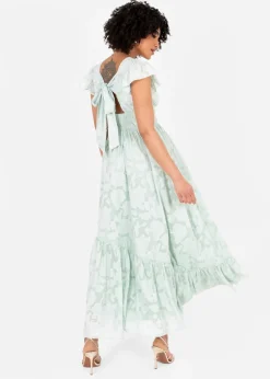 Lovedrobe Light Green Floral Faux Wrap Maxi Dress