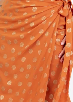 Lovedrobe Metallic Detail Orange Functional Wrap Midi Skirt