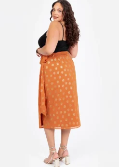 Lovedrobe Metallic Detail Orange Functional Wrap Midi Skirt