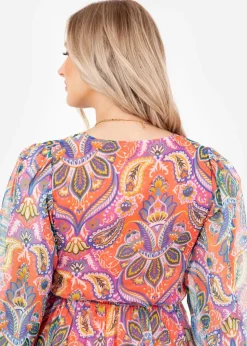 Lovedrobe Multi V-Neck Blouson Sleeve Gathered Midaxi Dress