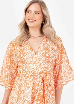 Lovedrobe Orange Kimono Sleeve Faux Wrap Midaxi Dress