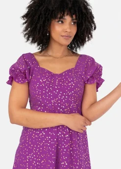 Lovedrobe Purple Short Sleeve Gold Detail Midaxi Dress