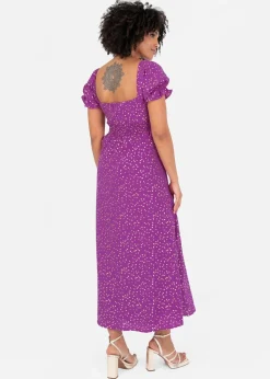 Lovedrobe Purple Short Sleeve Gold Detail Midaxi Dress
