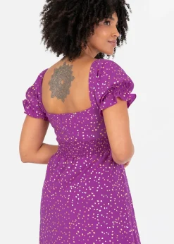 Lovedrobe Purple Short Sleeve Gold Detail Midaxi Dress