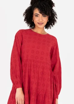 Lovedrobe Red Long Sleeve Broderie Smock Dress