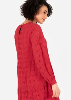 Lovedrobe Red Long Sleeve Broderie Smock Dress