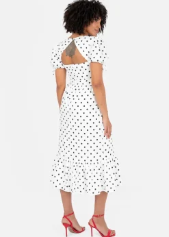 Lovedrobe White Polka Dot Short Sleeve Midi Dress