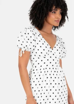 Lovedrobe White Polka Dot Short Sleeve Midi Dress