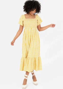 Lovedrobe Yellow Gingham Square Neck Midaxi Dress