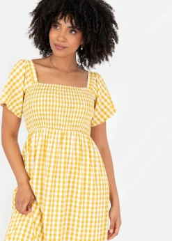 Lovedrobe Yellow Gingham Square Neck Midaxi Dress