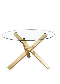 LPD Furniture Capri Dining Table Glass Top With Gold Legs (758x1200x1200mm)