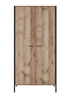 LPD Furniture Hoxton 2 Door Wardrobe Distressed Oak Effect (1800x520x838mm)