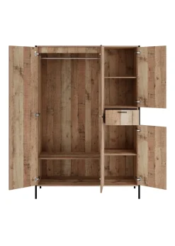 LPD Furniture Hoxton 4 Door Wardrobe Distressed Oak Effect (1800x520x1238mm)