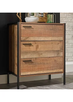 LPD Furniture Hoxton 3 Drawer Chest Distressed Oak Effect (800x400x638mm)