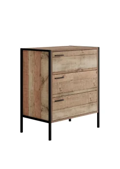 LPD Furniture Hoxton 3 Drawer Chest Distressed Oak Effect (800x400x638mm)