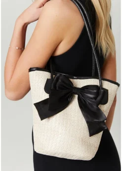 Madein Bow Raffia Shoulder Bag