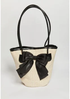 Madein Bow Raffia Shoulder Bag