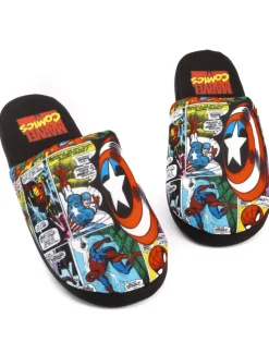 Marvel Mens Black Character All-Over Print Mule Slippers