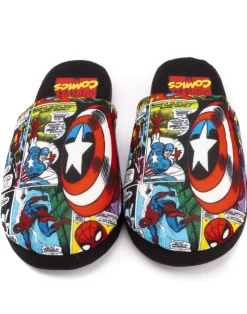 Marvel Mens Black Character All-Over Print Mule Slippers