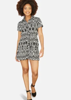 Mela Black Abstract Print Playsuit