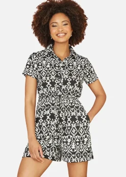Mela Black Abstract Print Playsuit
