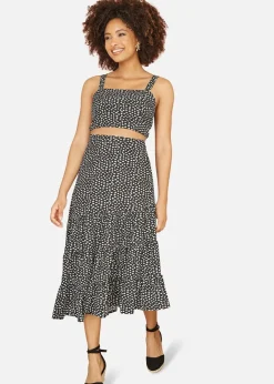 Mela Black Dalmatian Print Cropped Strappy Top